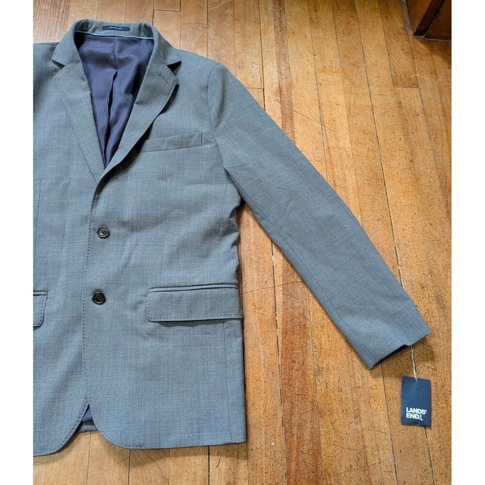Lands' End Mens Gray Sport Coat Blazer Jacket Size 38R Wool Tailored Fit